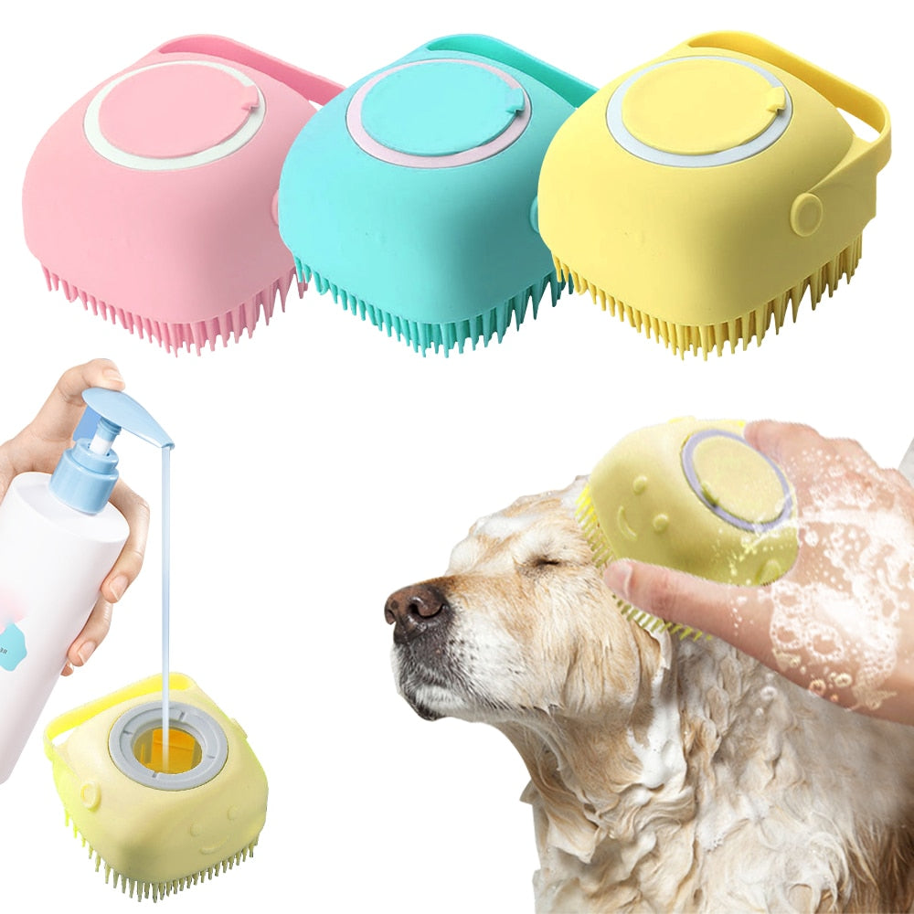 Pet Dog Shampoo Brush 2.7oz 80ml Cat Massage Comb Grooming Scrubber  for Bathing Short Hair Soft Silicone Rubber