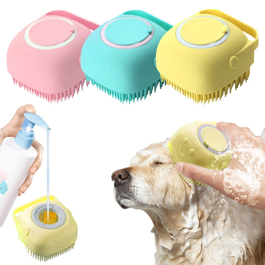 Pet Dog Shampoo Brush 2.7oz 80ml Cat Massage Comb Grooming Scrubber  for Bathing Short Hair Soft Silicone Rubber