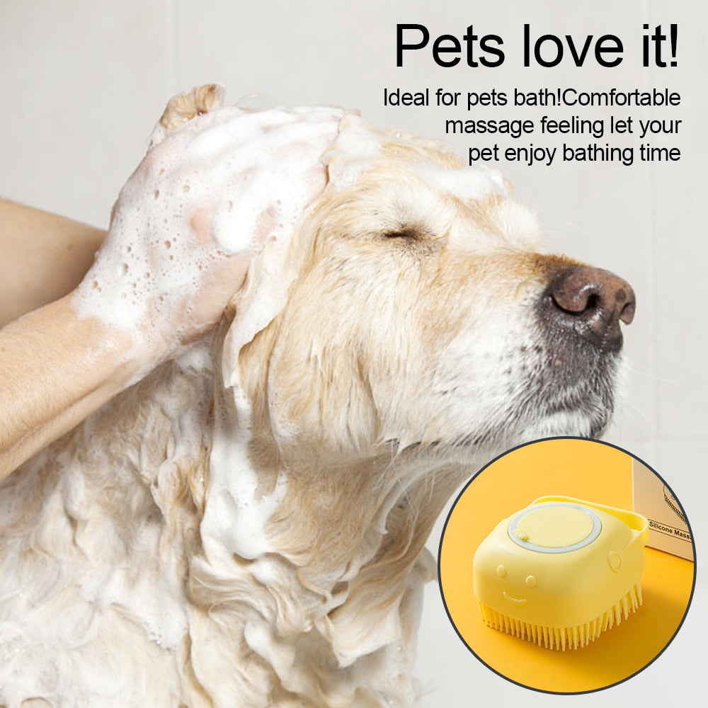 Pet Dog Shampoo Brush 2.7oz 80ml Cat Massage Comb Grooming Scrubber  for Bathing Short Hair Soft Silicone Rubber